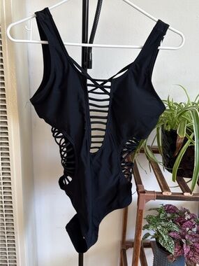 Black Strappy Cutout One-Piece Swimsuit